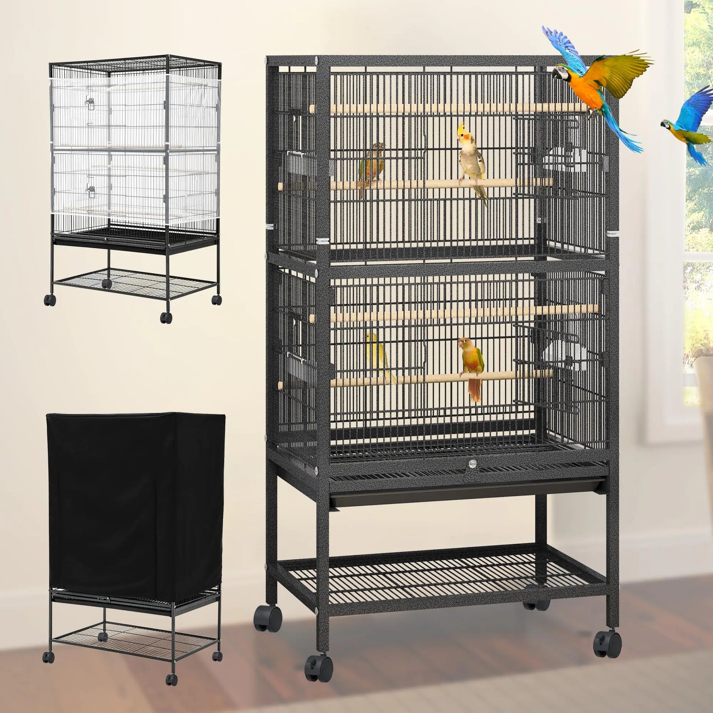 YINTATECH 52 inches Birdcage Cover and Bird Cage Seed Catcher Bird Cages for Parakeets Parrot Cockatiel Pigeon Metal Big Bird Cage