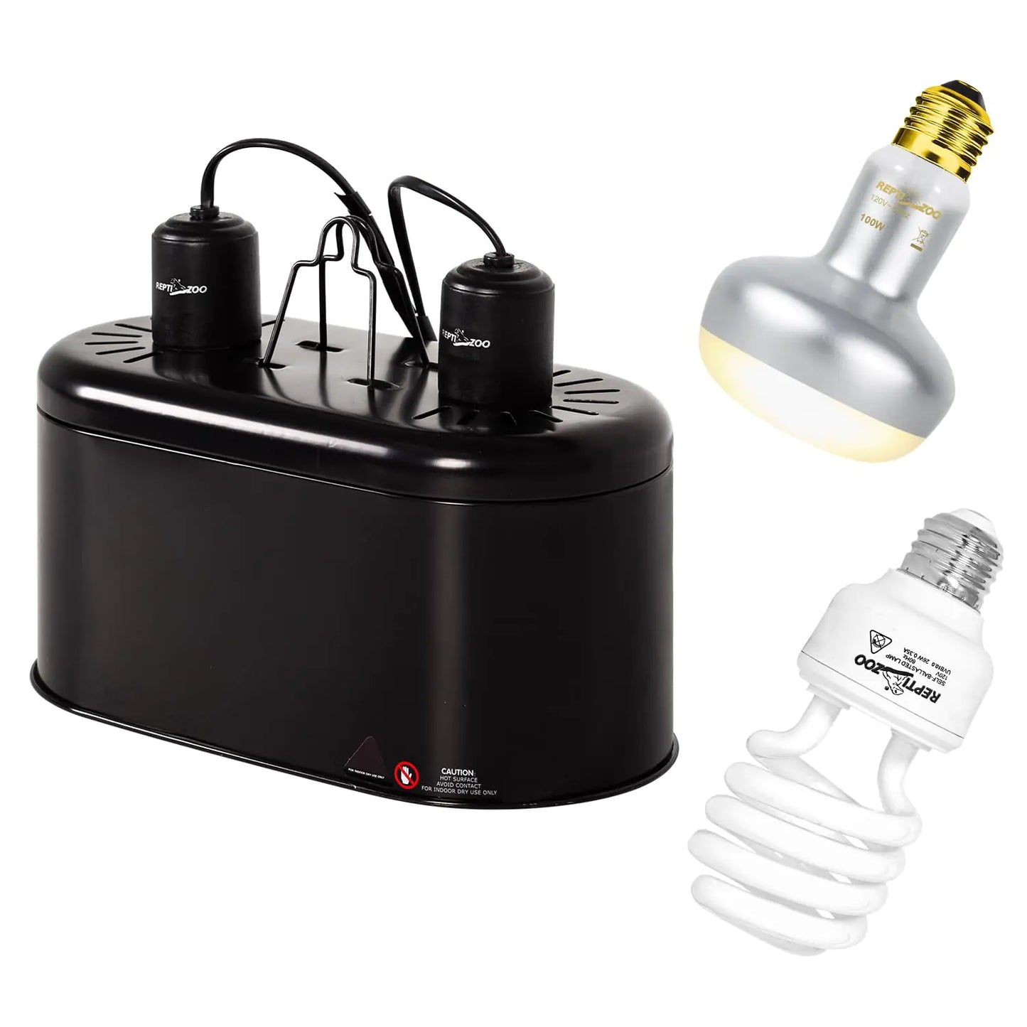REPTIZOO Reptile Heat Lamp Combo Pack with Dual Reptile Light Fixture 100W Intense Basking Spot Light UVA Daylight Heating Lamp & 26W Energy Saving UVA UVB Bulb Spiral Compact Bulb 10.0